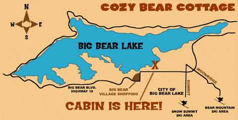 Map of cabin rental next to Big Bear Lake